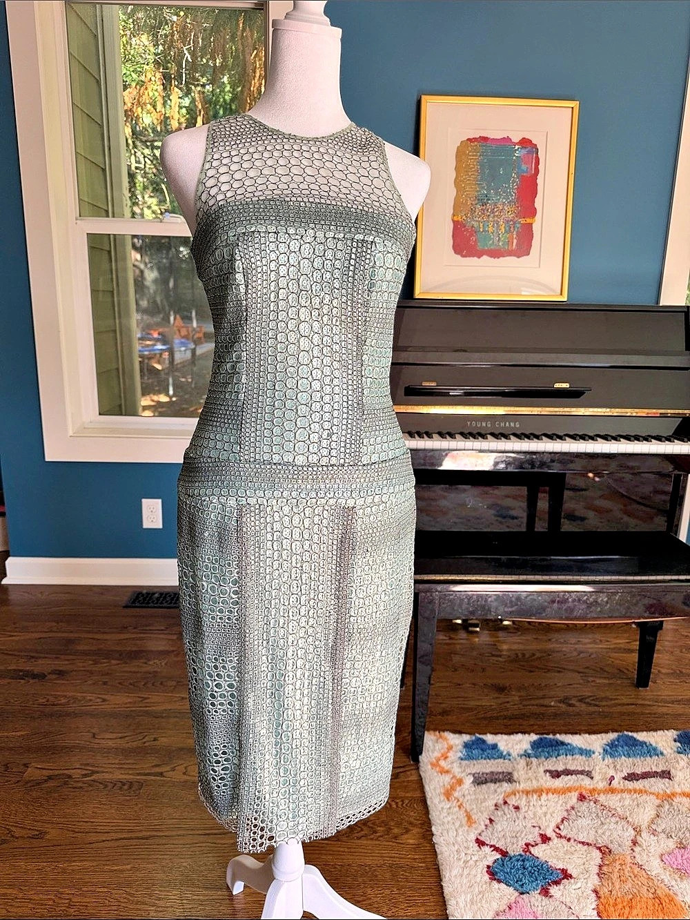 Tadashi Shoji Sequin Maxi Dress in Sage & Silver Size 0 Like New- perfect for a